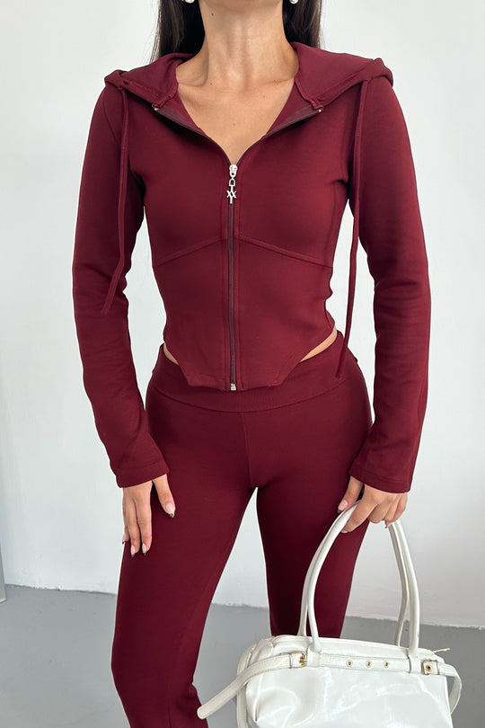 Routines Stretch Fold-over Flared Set - Bordeaux 3535 Set Routines Fashion