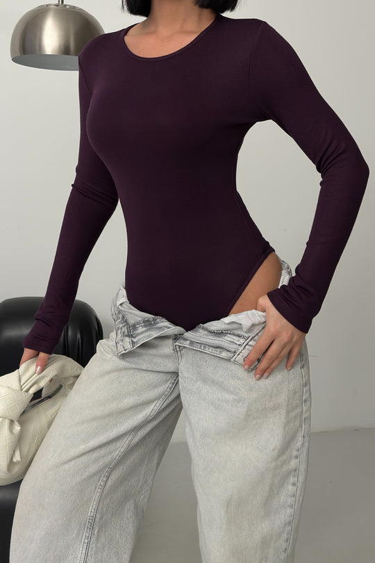 Routines Stretch Longsleeve Bodysuit - Aubergine 388 Body Routines Fashion