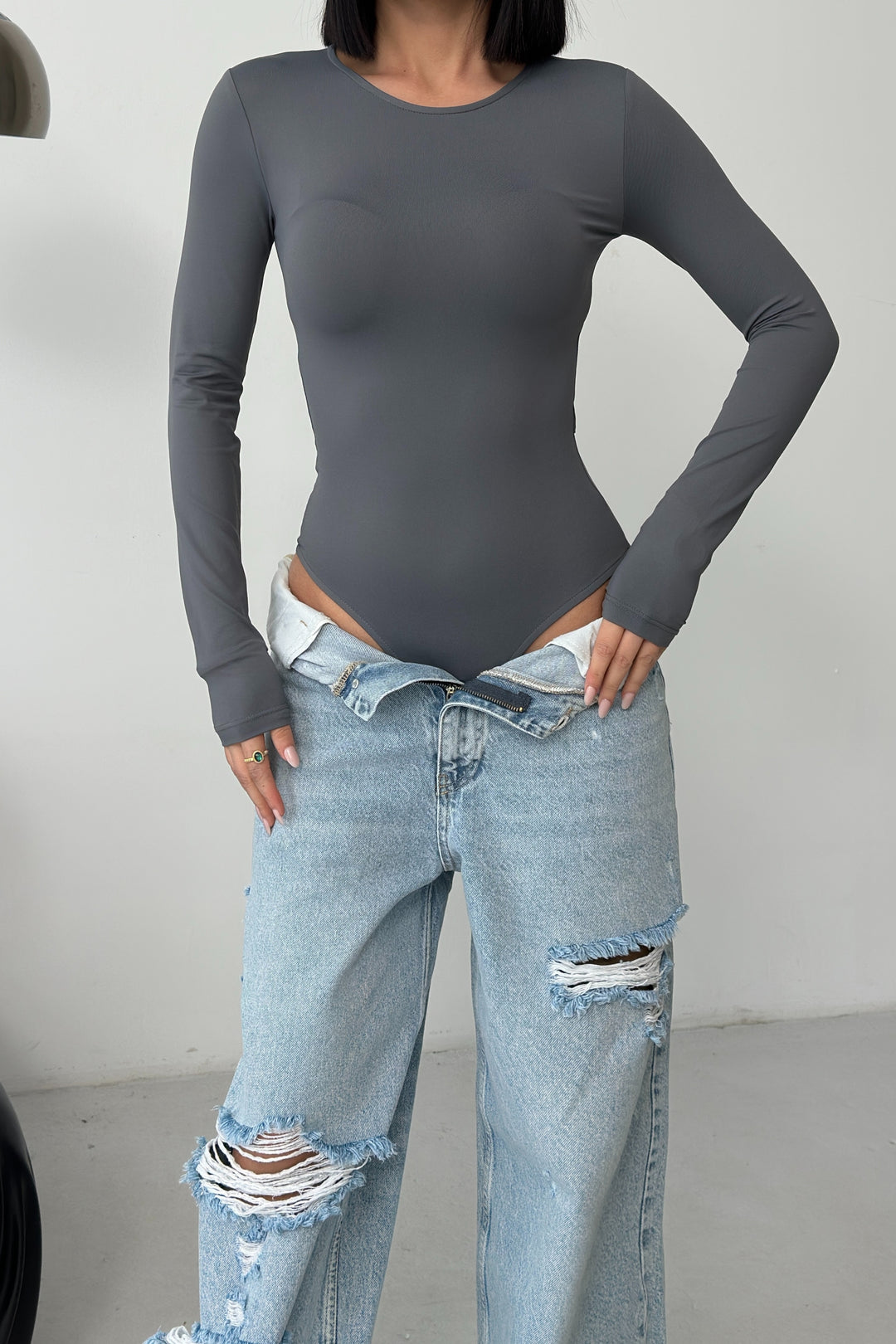 Routines Stretch Longsleeve Bodysuit - Grey 390