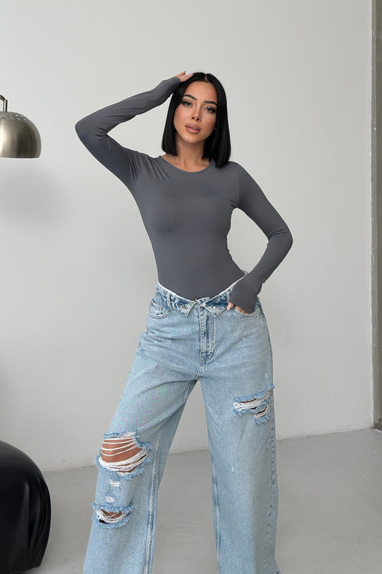 Routines Stretch Longsleeve Bodysuit - Grey 390