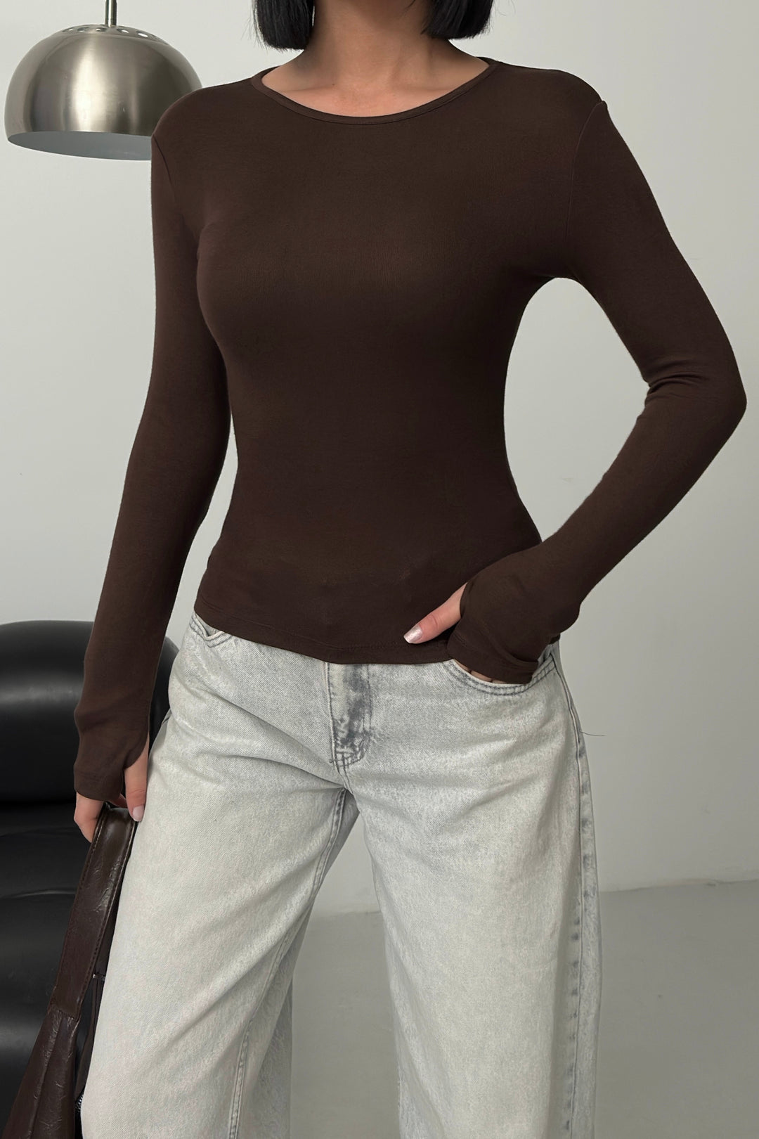 Routines Stretch Longsleeve Top - Brown 392 Top Routines Fashion