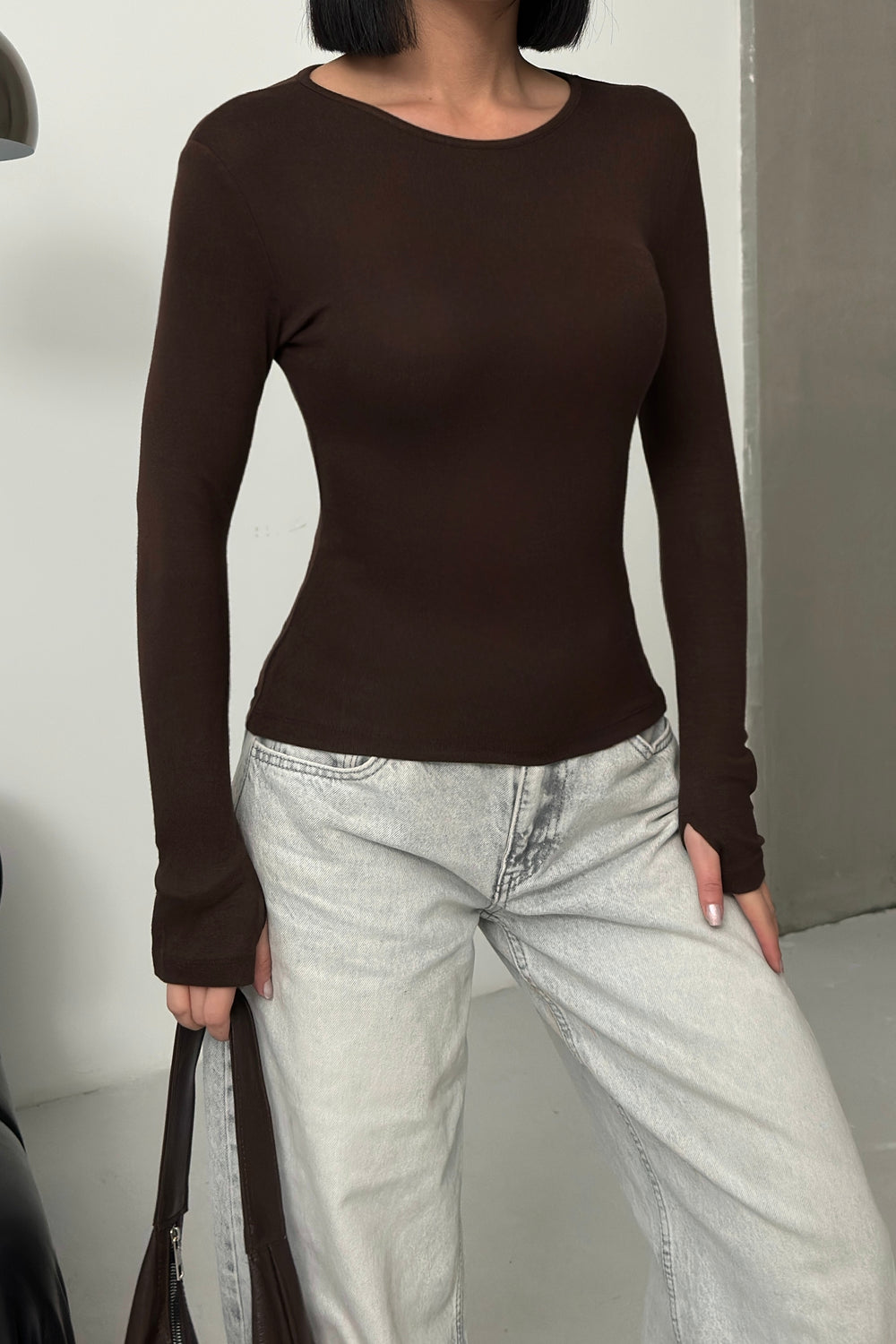 Routines Stretch Longsleeve Top - Brown 392 Top Routines Fashion