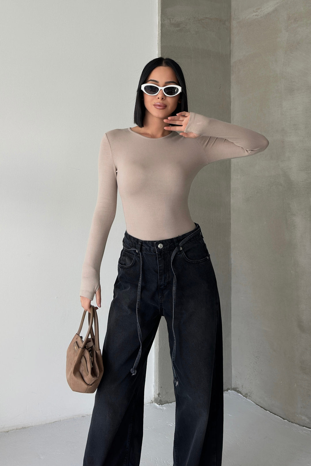 Routines Stretch Longsleeve Top - Stone 392 Top Routines Fashion