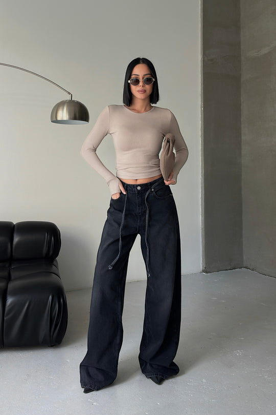 Routines Stretch Longsleeve Top - Stone 392 Top Routines Fashion