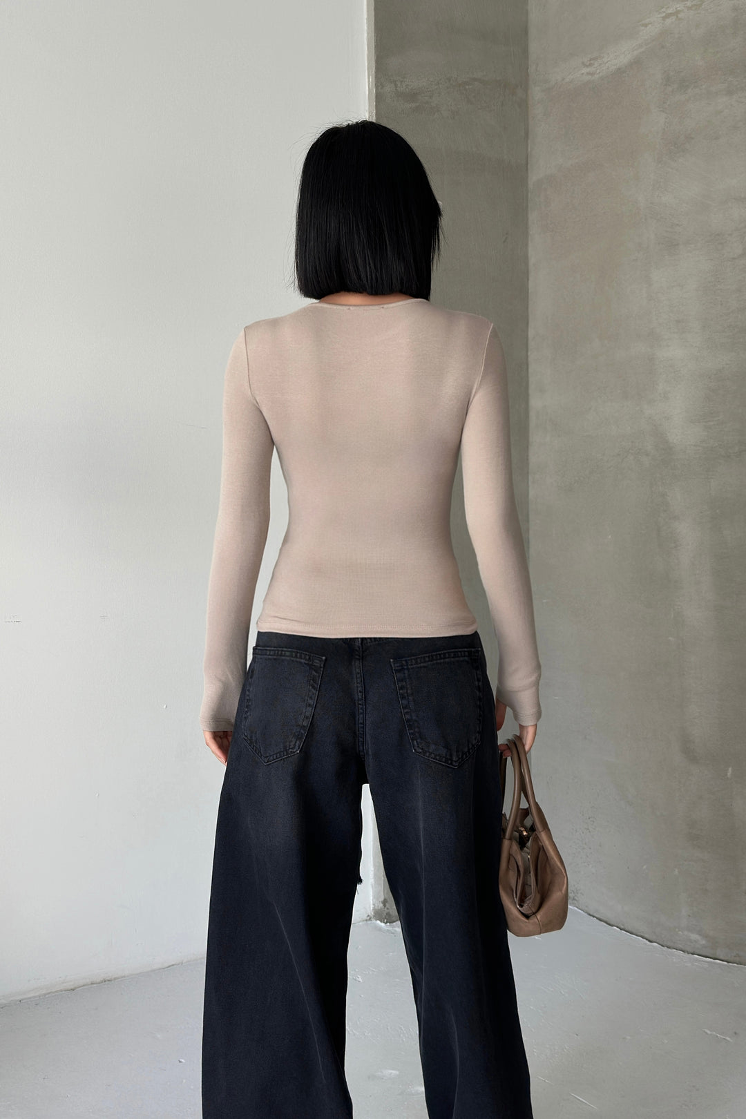 Routines Stretch Longsleeve Top - Stone 392 Top Routines Fashion