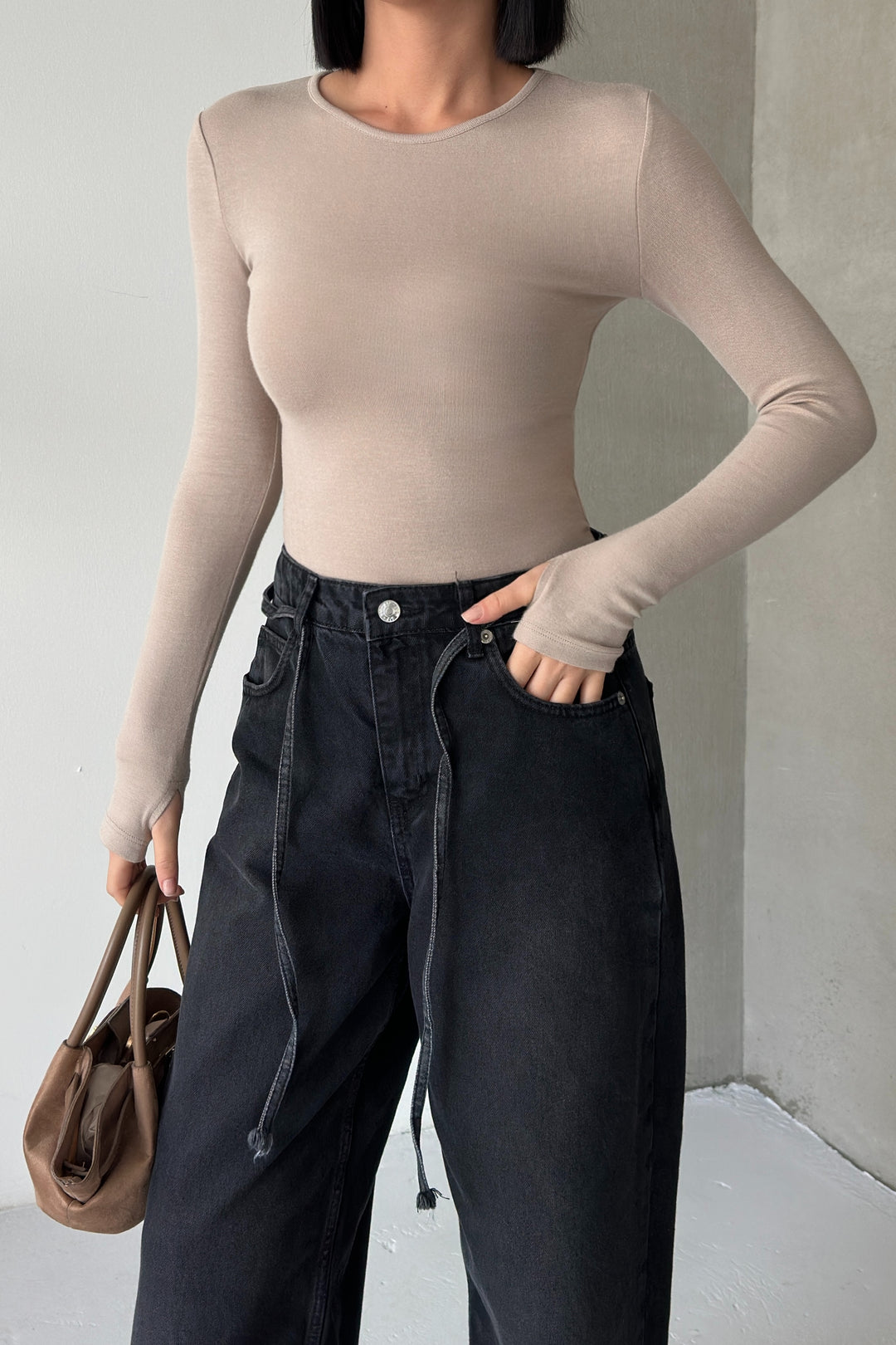 Routines Stretch Longsleeve Top - Stone 392 Top Routines Fashion