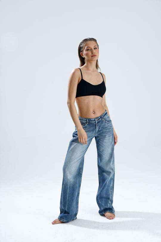 Routines Stretch Mid Waist Jeans - Blue 4102 Jeans Routines Fashion