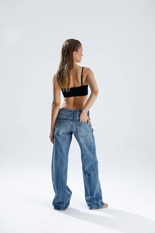 Routines Stretch Mid Waist Jeans - Blue 4102 Jeans Routines Fashion