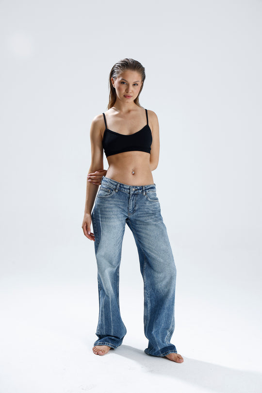 Routines Stretch Mid Waist Jeans - Blue 4102 Jeans Routines Fashion