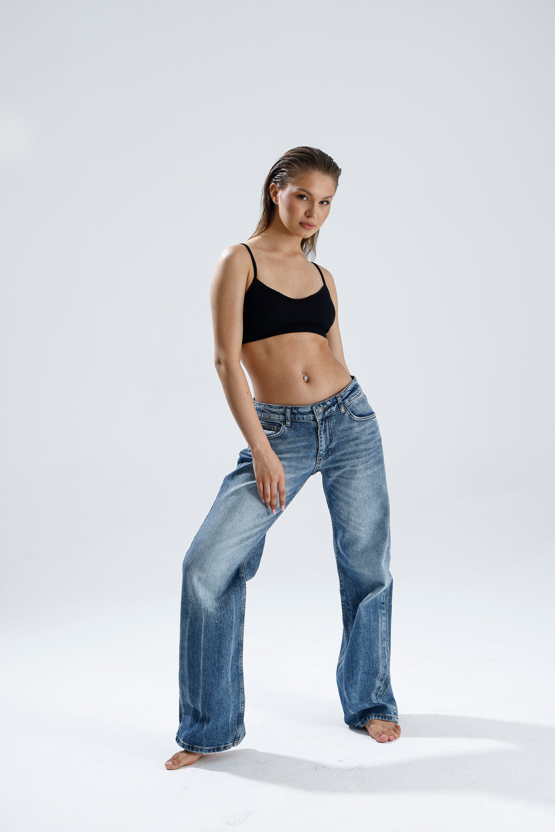 Routines Stretch Mid Waist Jeans - Blue 4102 Jeans Routines Fashion