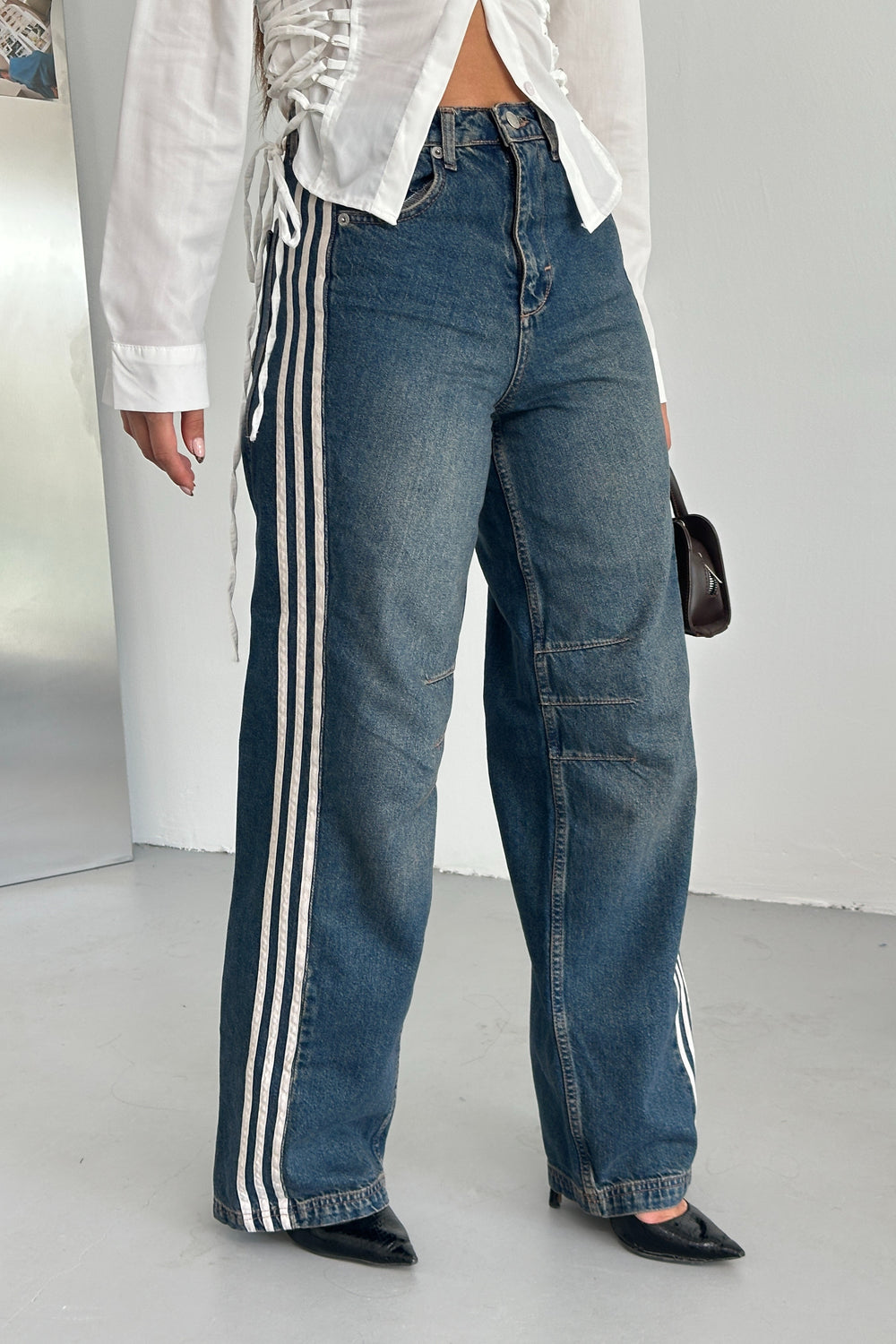 Routines Striped Baggy Jeans - Dark Blue 3587 Jeans Routines Fashion