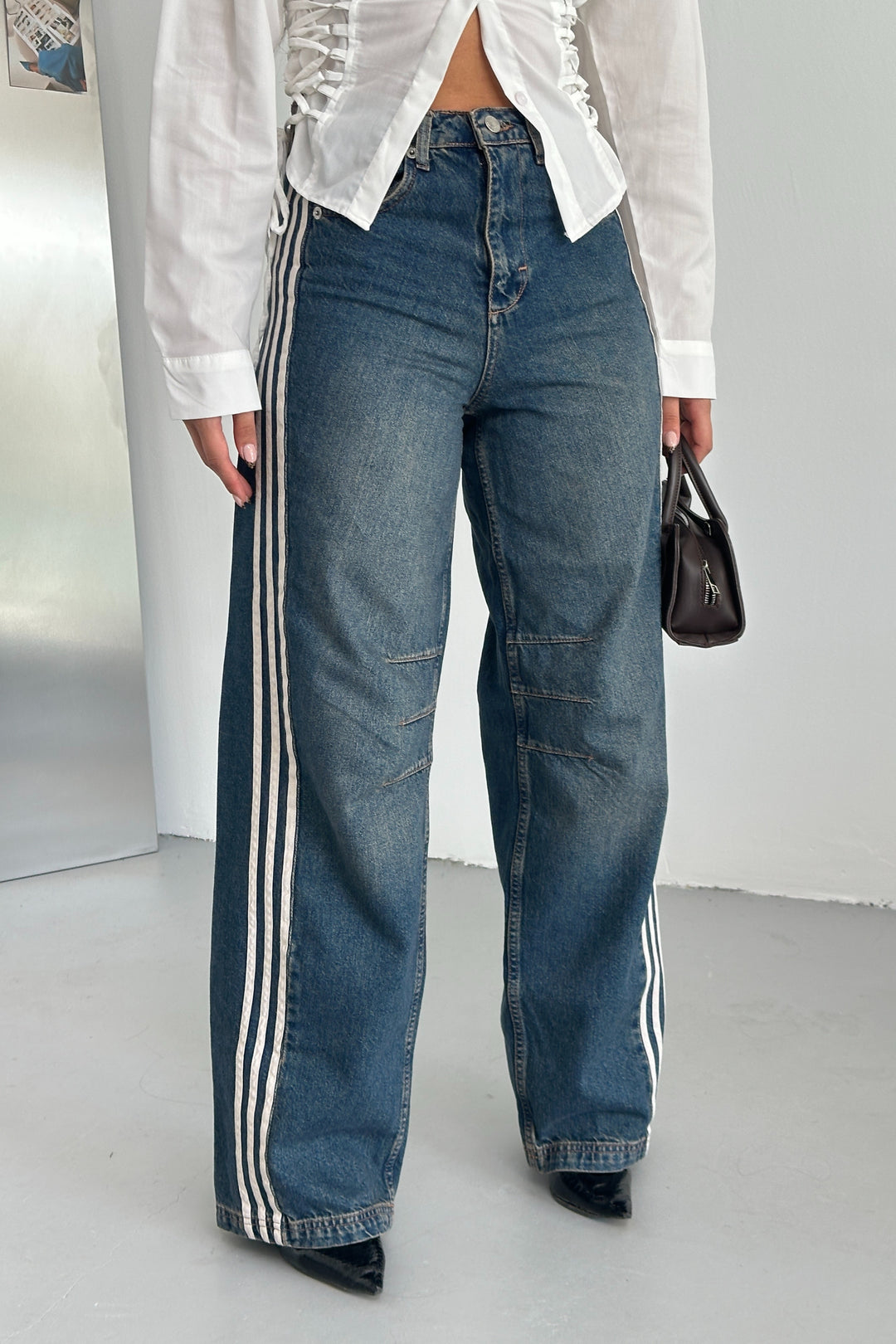 Routines Striped Baggy Jeans - Dark Blue 3587 Jeans Routines Fashion