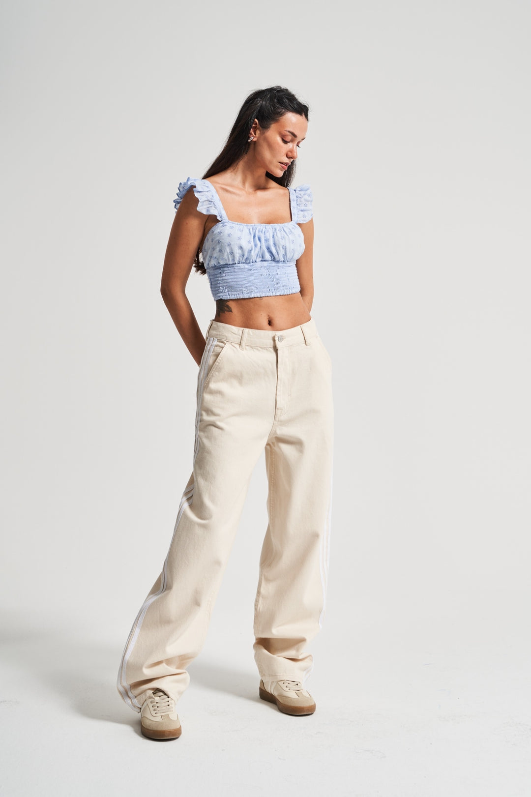 Routines Striped Baggy Skater Jeans - Beige 2952 (PRE-ORDER) Jeans Routines Fashion