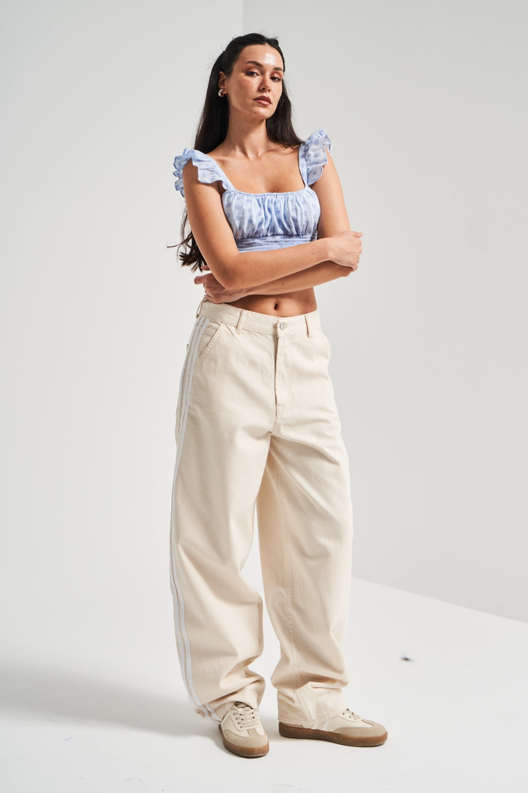 Routines Striped Baggy Skater Jeans - Beige 2952 (PRE-ORDER) Jeans Routines Fashion