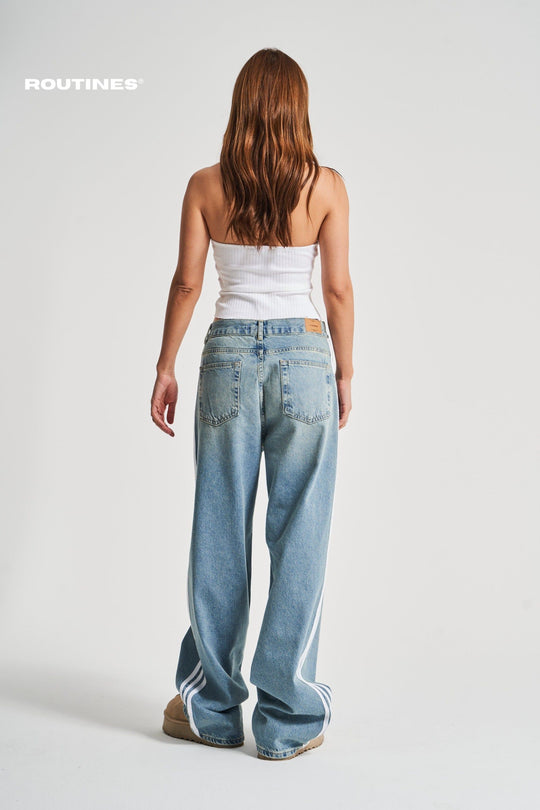 Routines Striped Baggy Straight Leg Jeans 3103 Jeans Routines Fashion