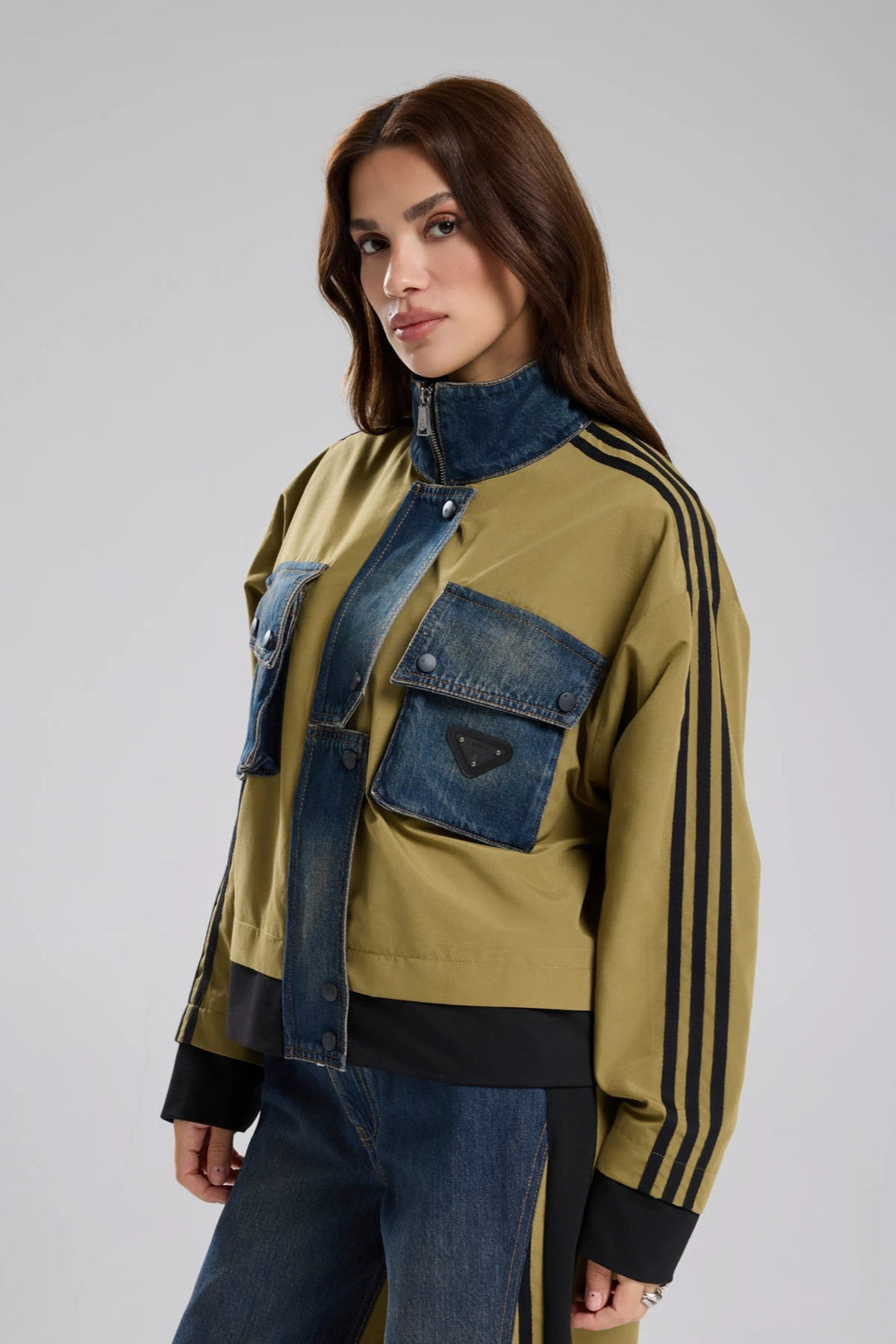 Routines Striped Denim Jacket - Army Green 1726 Jacket Routines Fashion
