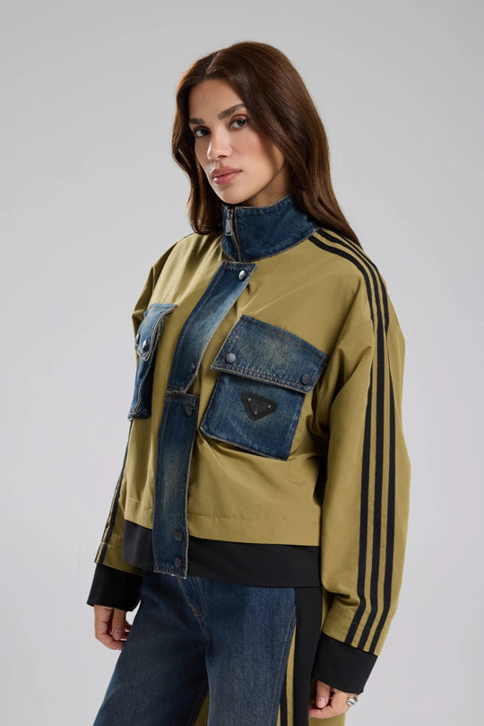 Routines Striped Denim Jacket - Army Green 1726 Jacket Routines Fashion