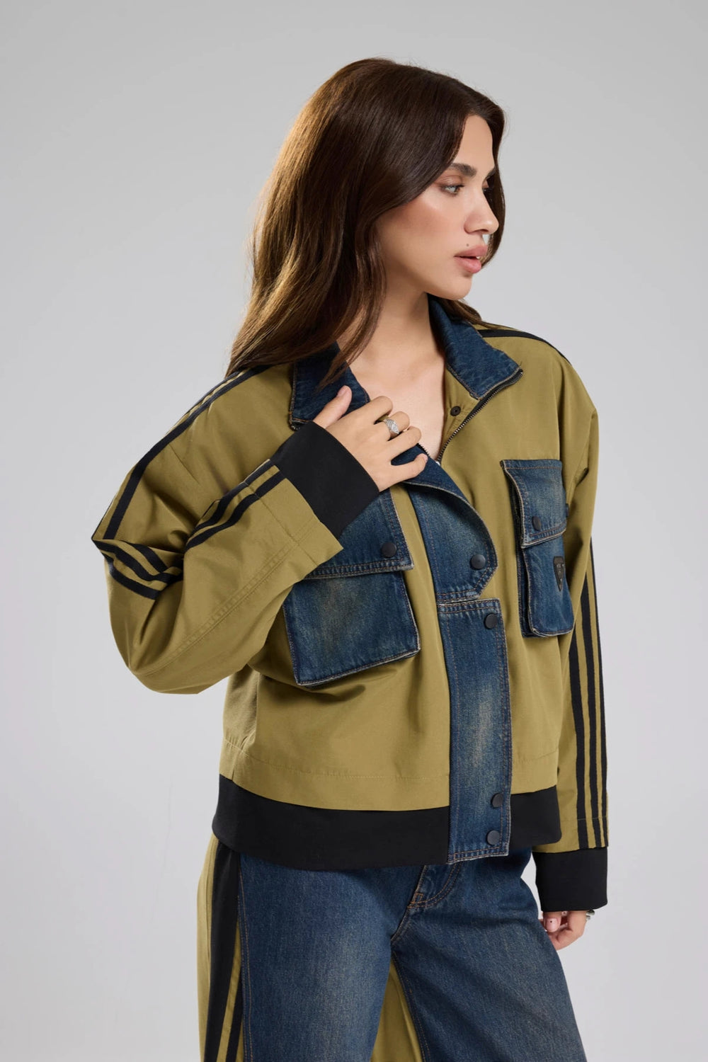 Routines Striped Denim Jacket - Army Green 1726 Jacket Routines Fashion