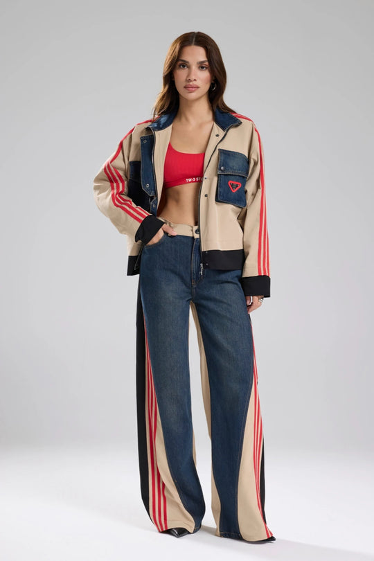 Routines Striped Denim Jacket - Beige 1726 Jacket Routines Fashion