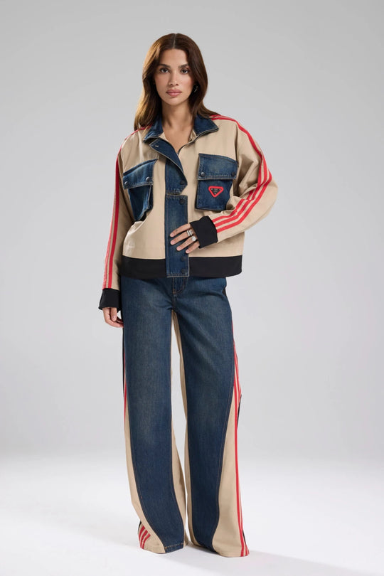 Routines Striped Denim Jacket - Beige 1726 Jacket Routines Fashion