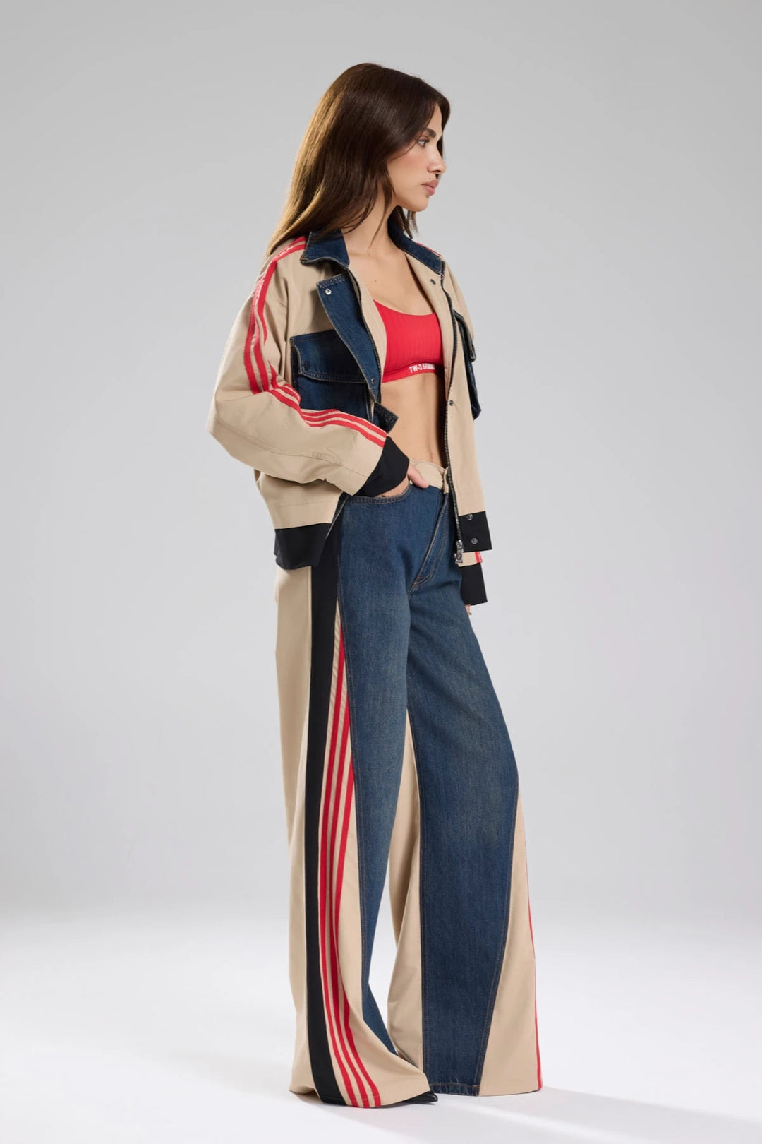 Routines Striped Denim Jacket - Beige 1726 Jacket Routines Fashion