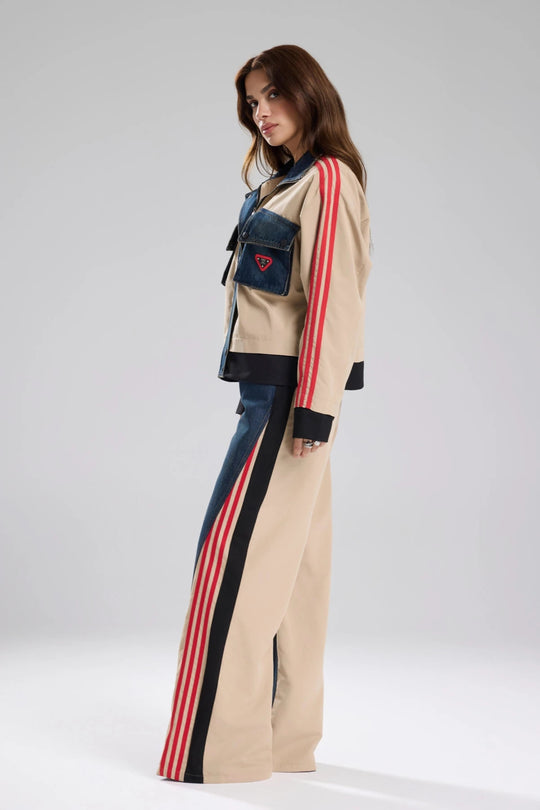 Routines Striped Denim Jacket - Beige 1726 Jacket Routines Fashion