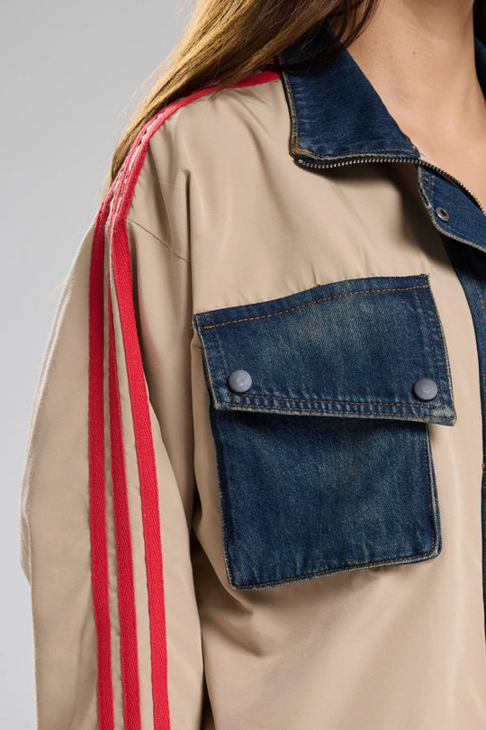 Routines Striped Denim Jacket - Beige 1726 Jacket Routines Fashion