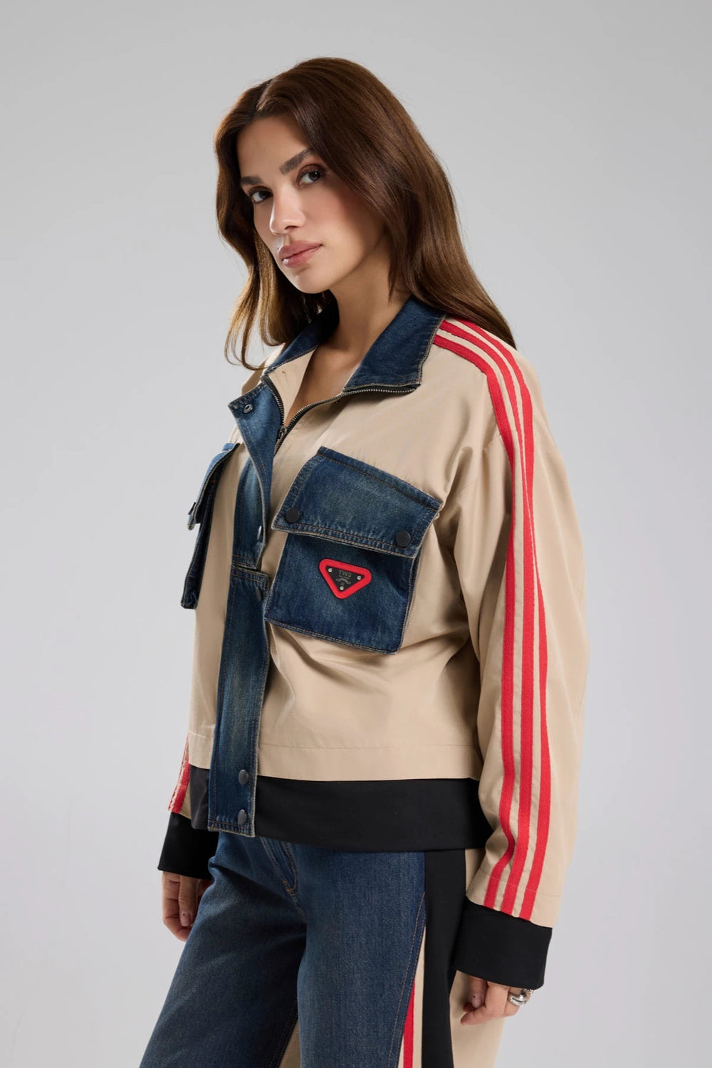 Routines Striped Denim Jacket - Beige 1726 Jacket Routines Fashion