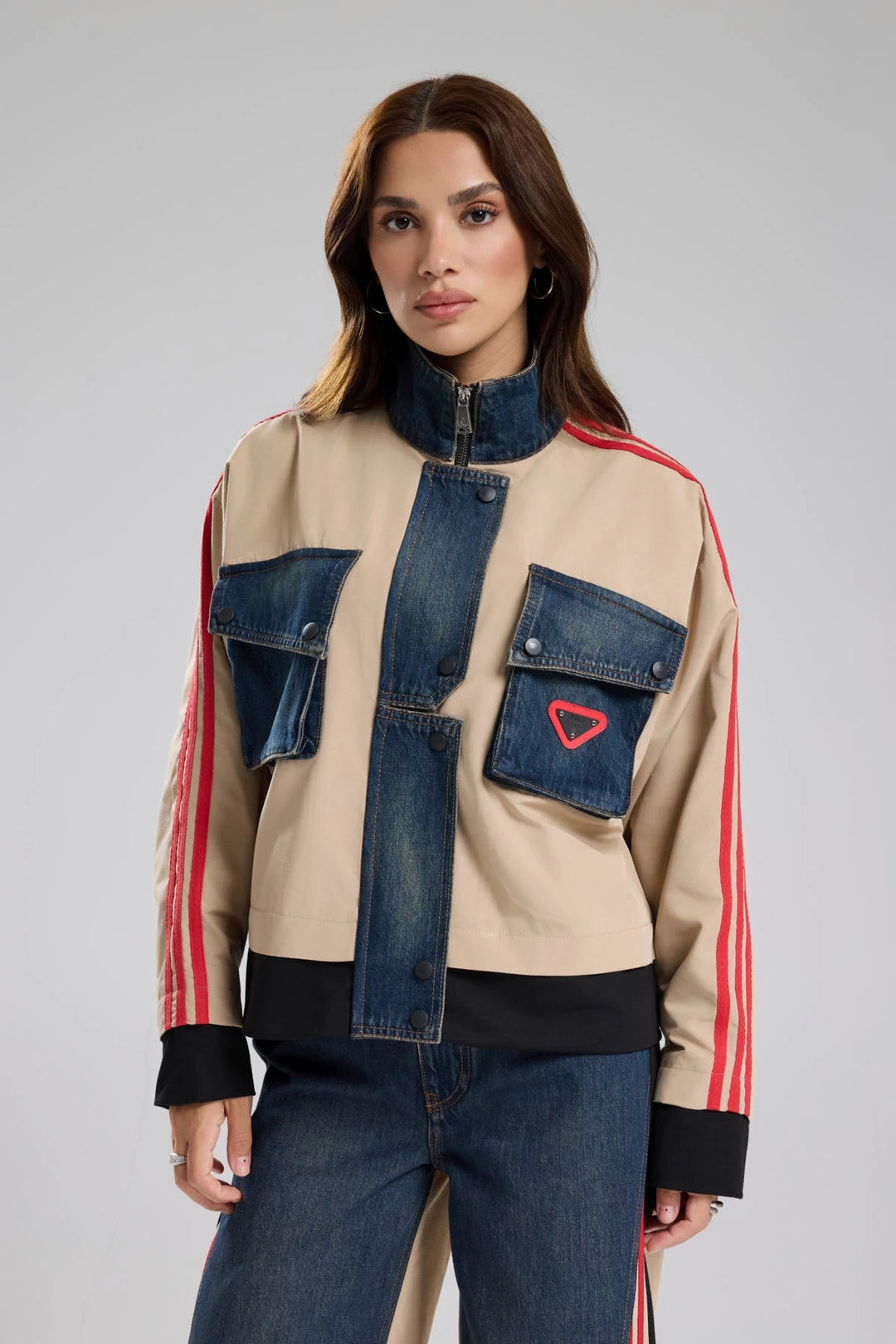 Routines Striped Denim Jacket - Beige 1726 Jacket Routines Fashion