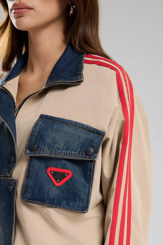 Routines Striped Denim Jacket - Beige 1726 Jacket Routines Fashion