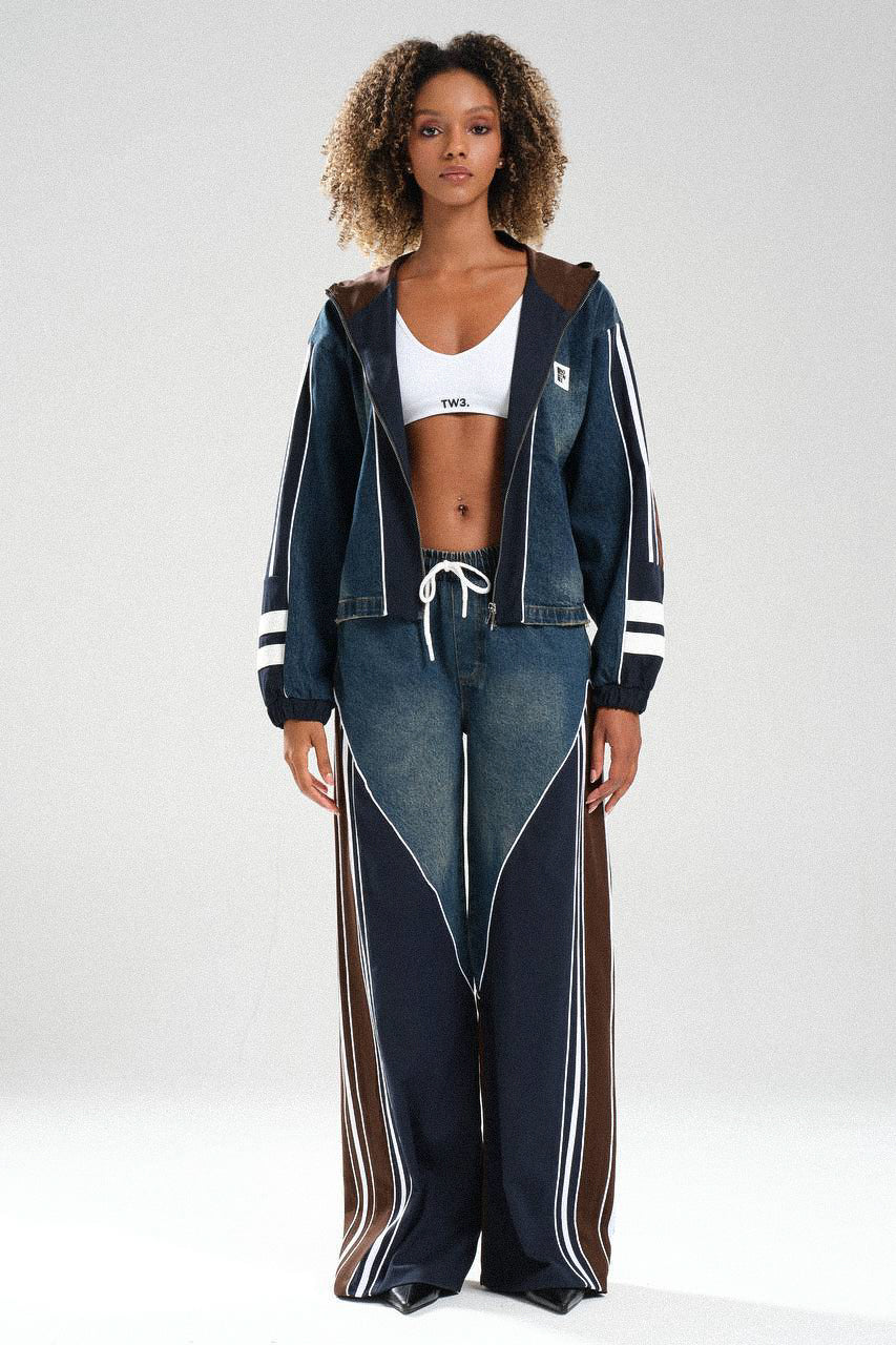 Routines Striped Denim Set - Navy / Brown 1698