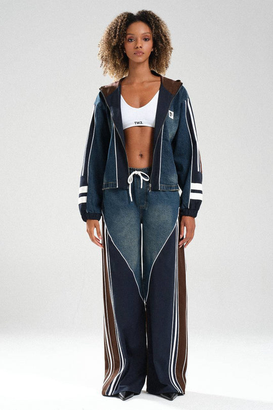 Routines Striped Denim Set - Navy / Brown 1698