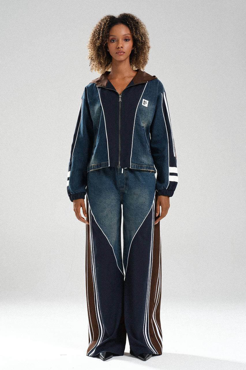 Routines Striped Denim Set - Navy / Brown 1698