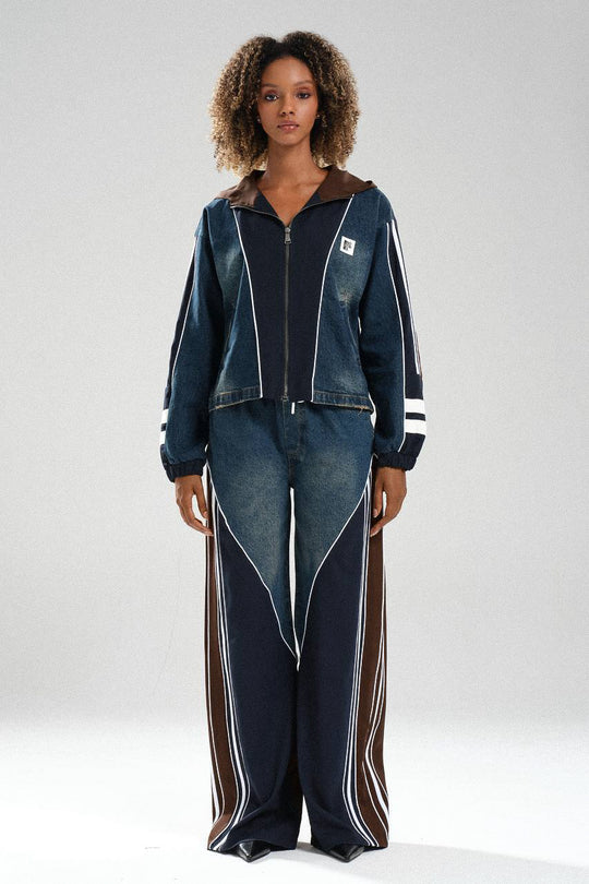 Routines Striped Denim Set - Navy / Brown 1698