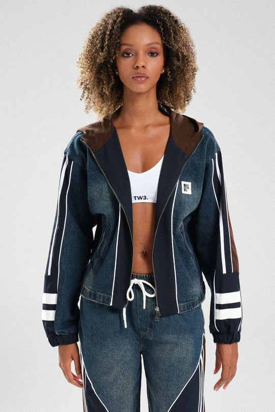 Routines Striped Denim Set - Navy / Brown 1698