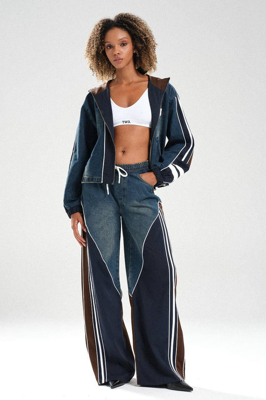 Routines Striped Denim Set - Navy / Brown 1698