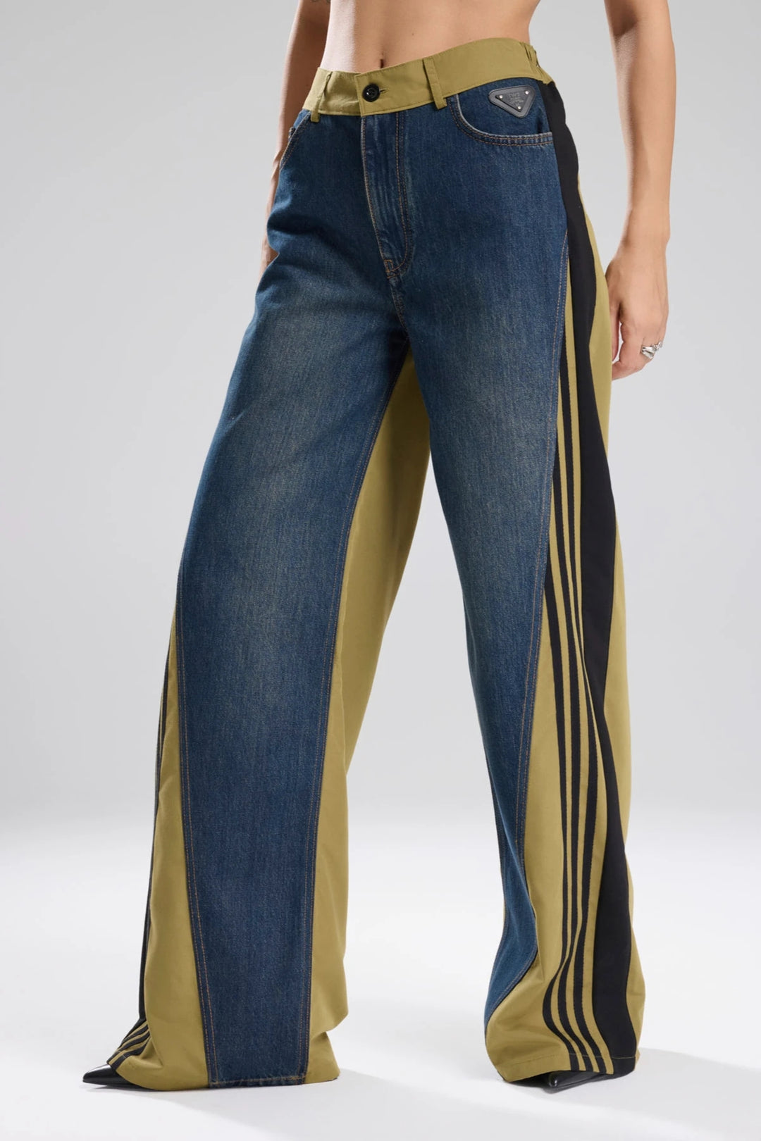 Routines Striped Denim Straight Pants - Army Green 1727 Pants Routines Fashion