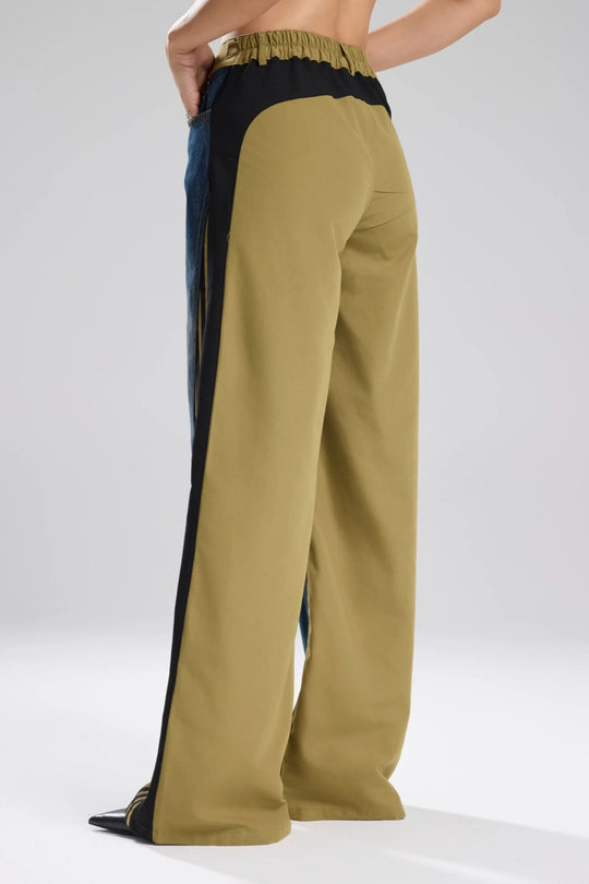 Routines Striped Denim Straight Pants - Army Green 1727 Pants Routines Fashion