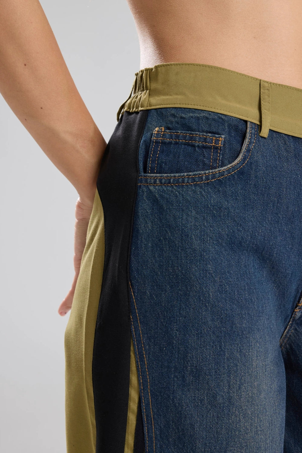 Routines Striped Denim Straight Pants - Army Green 1727 Pants Routines Fashion