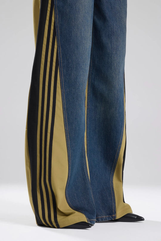 Routines Striped Denim Straight Pants - Army Green 1727 Pants Routines Fashion