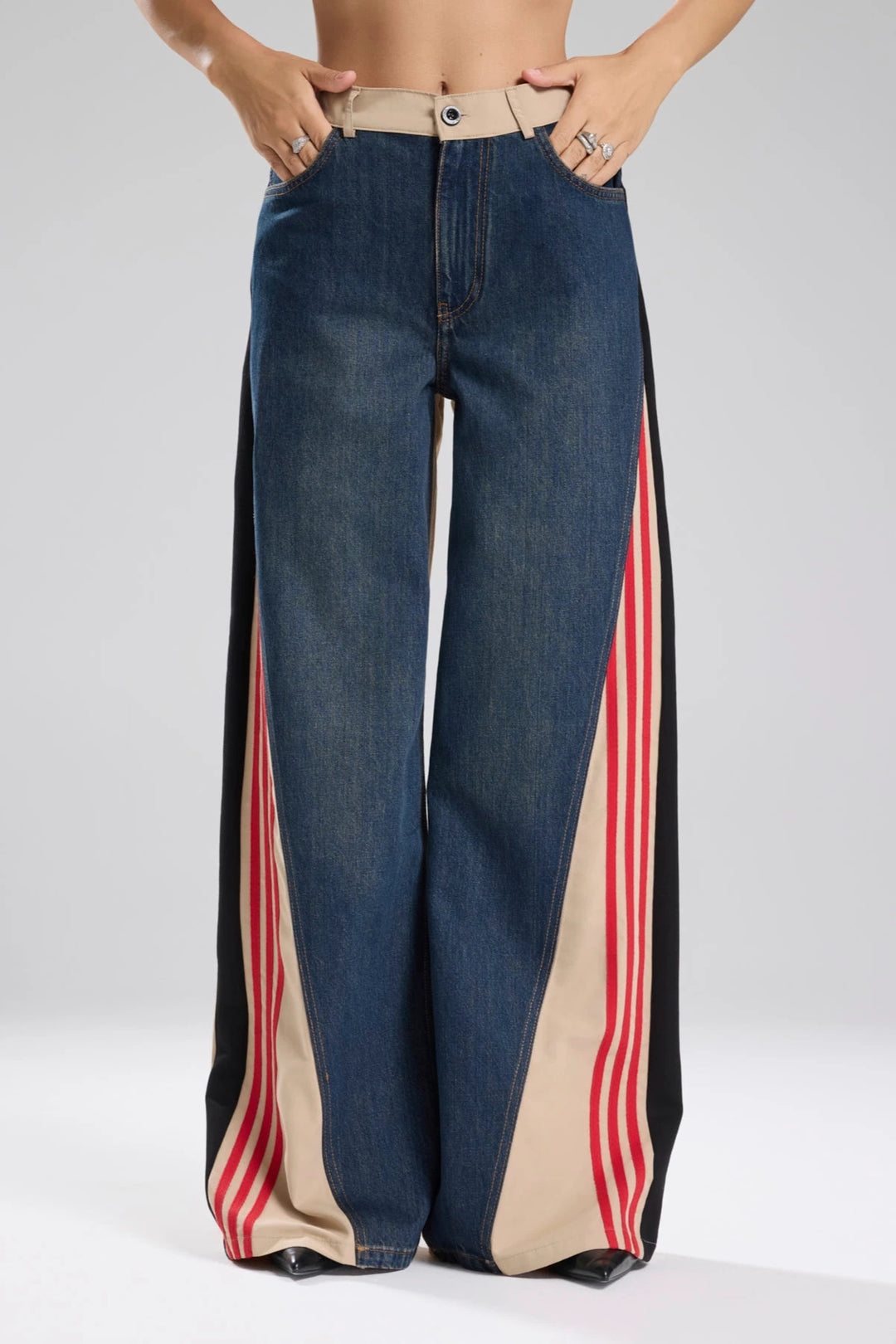 Routines Striped Denim Straight Pants - Beige 1727 (PRE-ORDER) Pants Routines Fashion