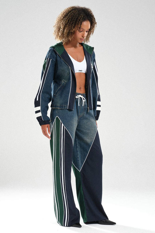 Routines Striped Denim Set - Navy / Green 1698