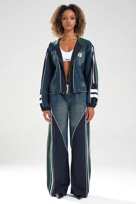 Routines Striped Denim Set - Navy / Green 1698