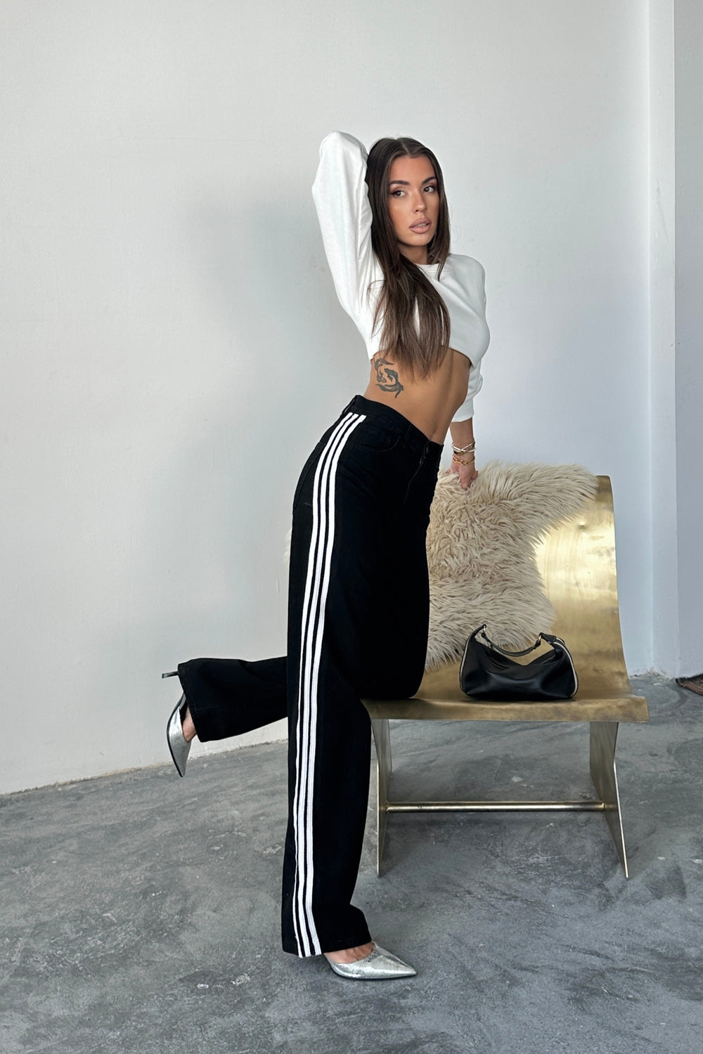 Routines Striped Loose Straight Jeans - Black 2880 Jeans Routines Fashion