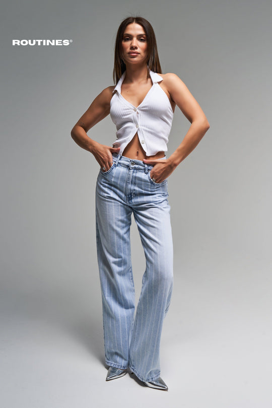 Routines Striped Straight Leg Jeans 3882 Jeans Routines Fashion