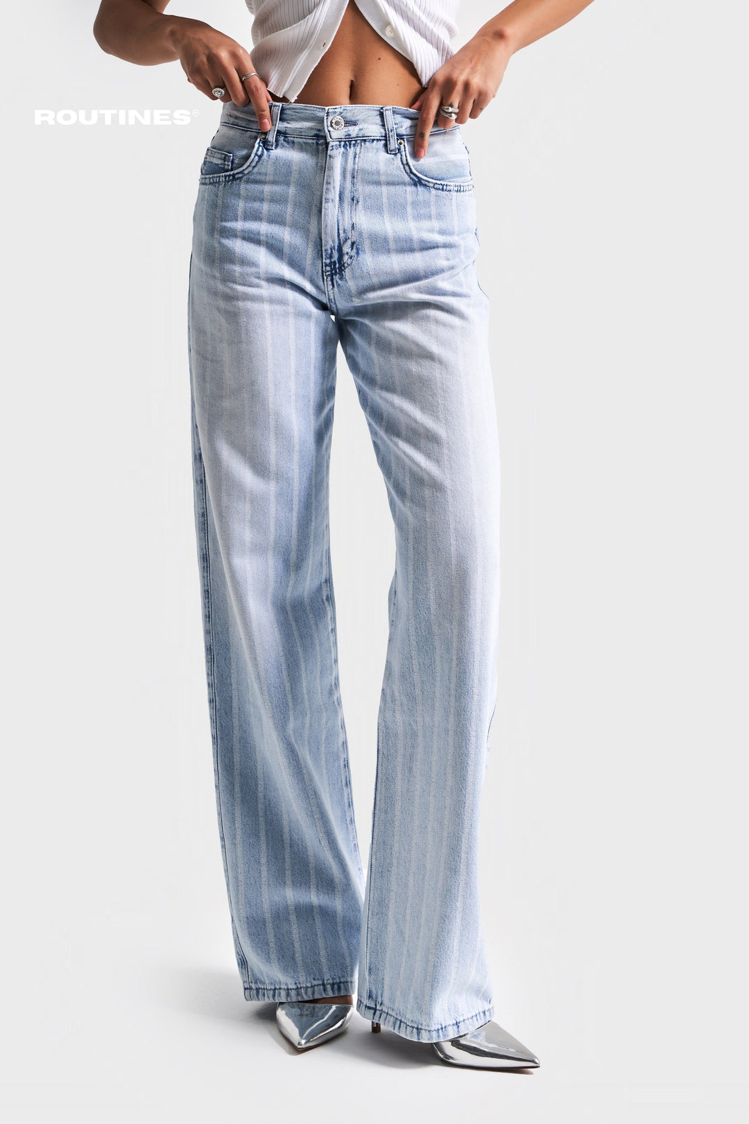 Routines Striped Straight Leg Jeans 3882 Jeans Routines Fashion
