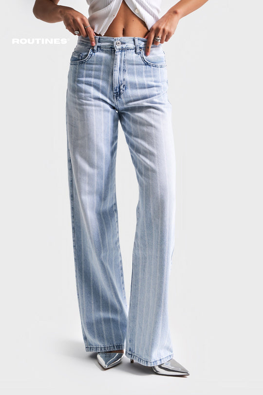 Routines Striped Straight Leg Jeans 3882 Jeans Routines Fashion