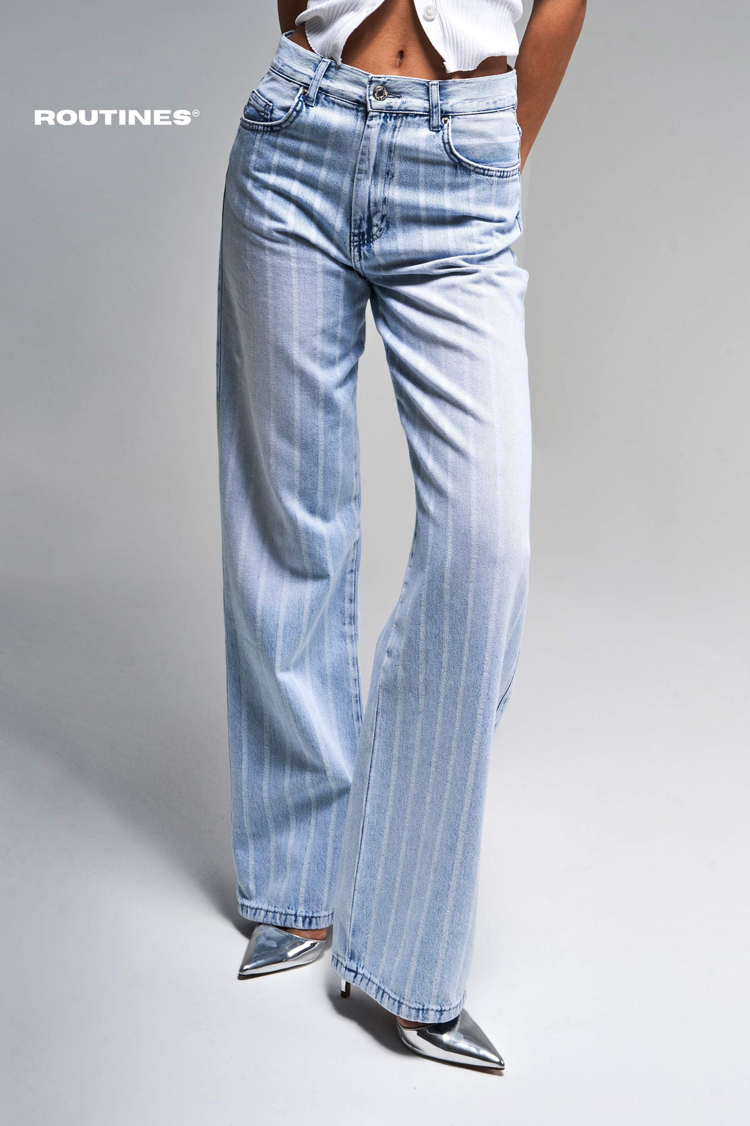 Routines Striped Straight Leg Jeans 3882 Jeans Routines Fashion