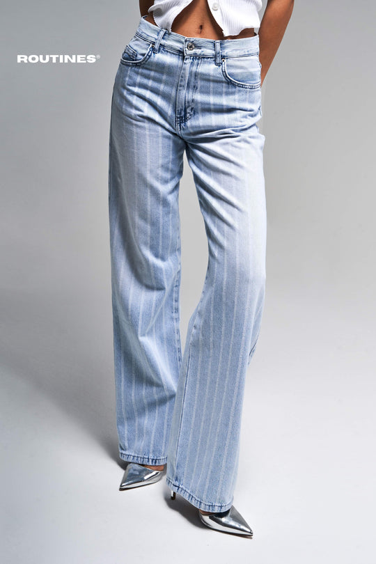 Routines Striped Straight Leg Jeans 3882 Jeans Routines Fashion