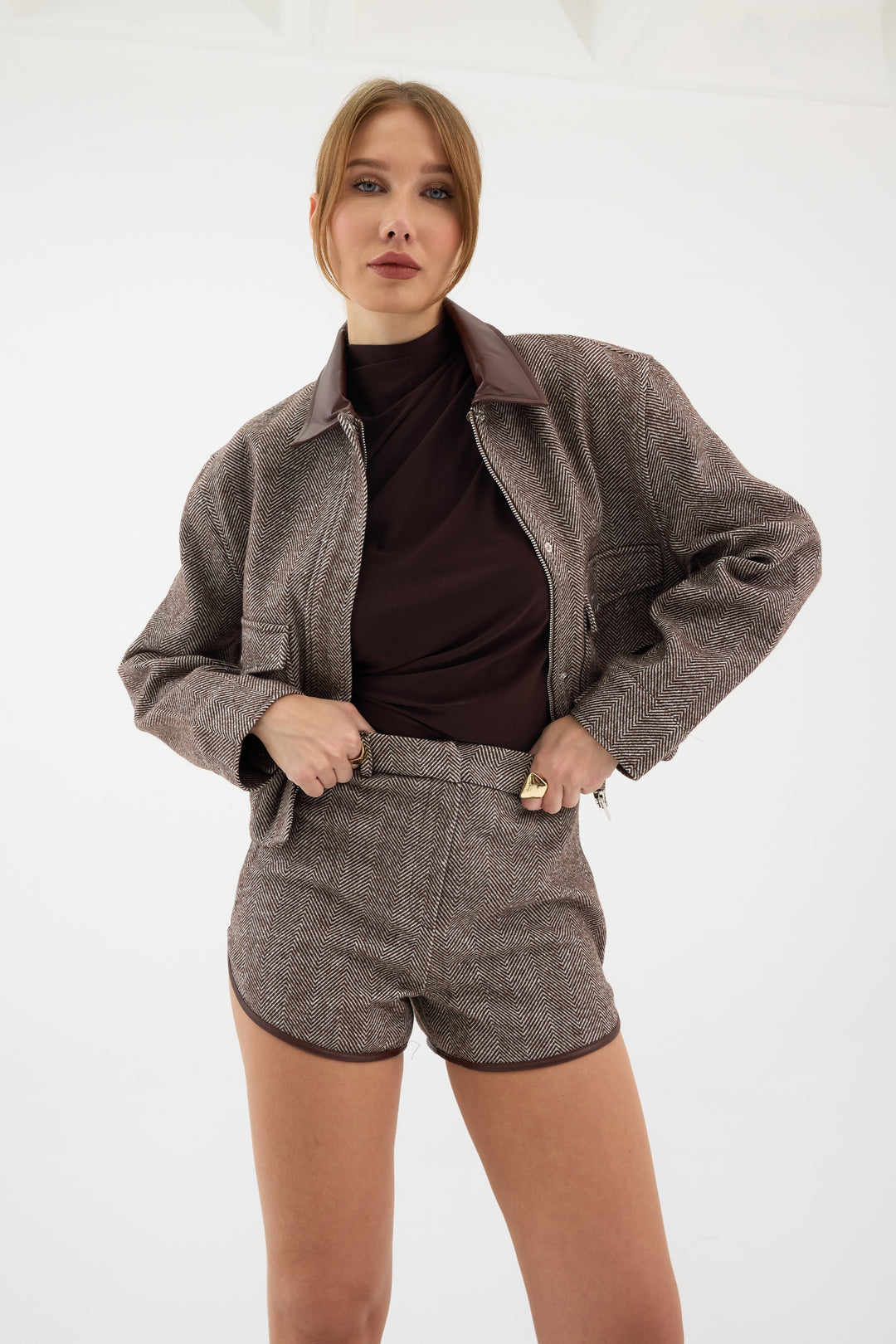 Routines Striped Two Piece Bomber Set - Brown 1018 Set Routines Fashion